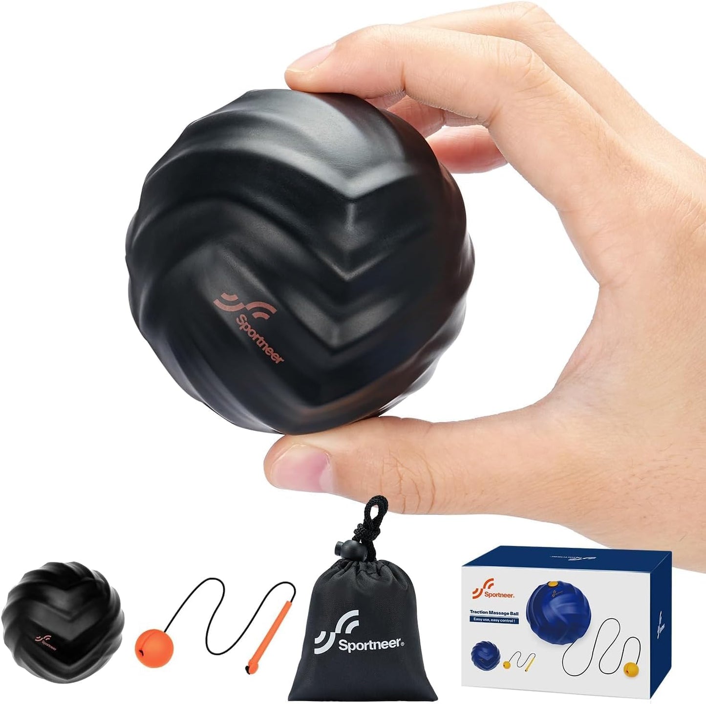 Sportneer Massage Balls for Trigger Point Therapy, Lacrosse Ball with String, Muscle Myofascial Massage Balls for Deep Tissue Release Foot Plantar Fasciitis,Hard Ball for Back Shoulder Relax- Blue