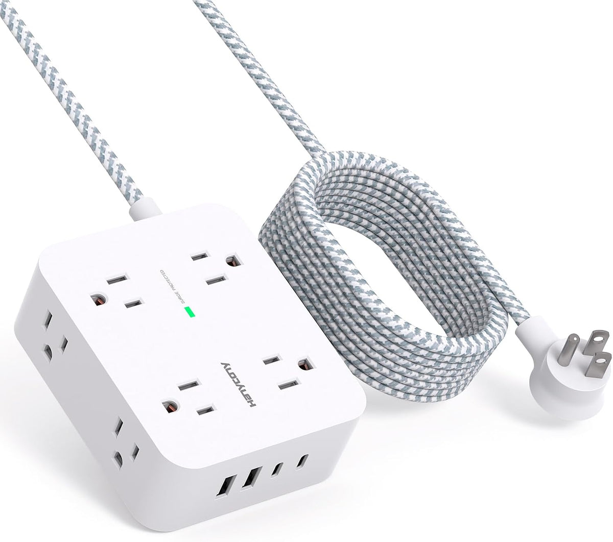 HANYCONY Surge Protector Power Strip, 1080J, 5 Ft Braided Extension Cord