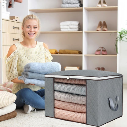 combocube Comforter Storage Bag, Zippered Bag with Large Clear Window and Carry Handles, Space Saver Organizers for Closet, Blanket, Pillow, Quilt, Bedding, Clothes (Grey Large)