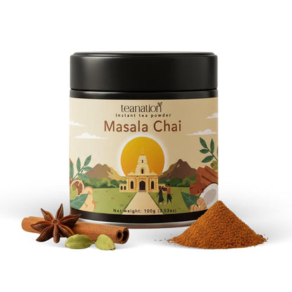 Tea Nation Masala Chai Instant Powder, 100g Chai Latte Mix – Spiced Black Tea Blend, Vegan, Gluten-Free, No Additives | Easy Chai Latte Coffee Alternative