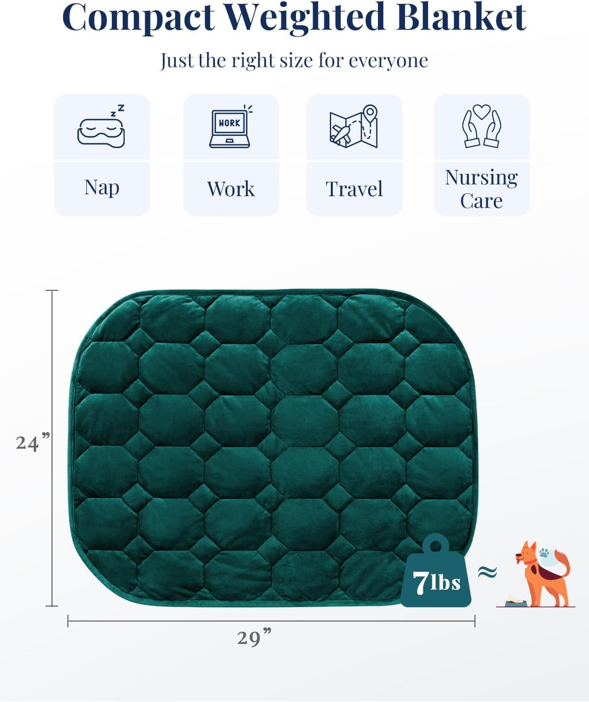 Kivik Weighted Lap Blanket, 7 lbs Weighted Lap Pad for Adults, Small Travel Weighted Blanket for Relaxation, Portable & Breathable, Grey, 24"x29"