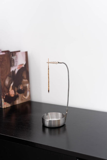 Modern Incense Holder with Flexible Metal Stand, Silver Ash Collector Base, Minimalist Design for Home Meditation and Aromatherapy. (Black + Clip)