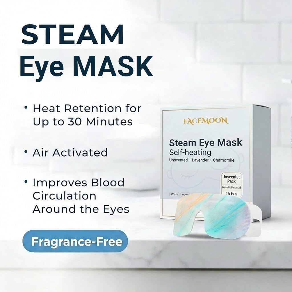 FACEMOON 30 Pack Self-Heating Steam Eye Masks for Dry Eyes: Moist Heat Warm Compress for Stye Fast Relief & Digital Eye Strain, Disposable Heated Eye Mask, No Microwave Needed, Unscented Travel Ready