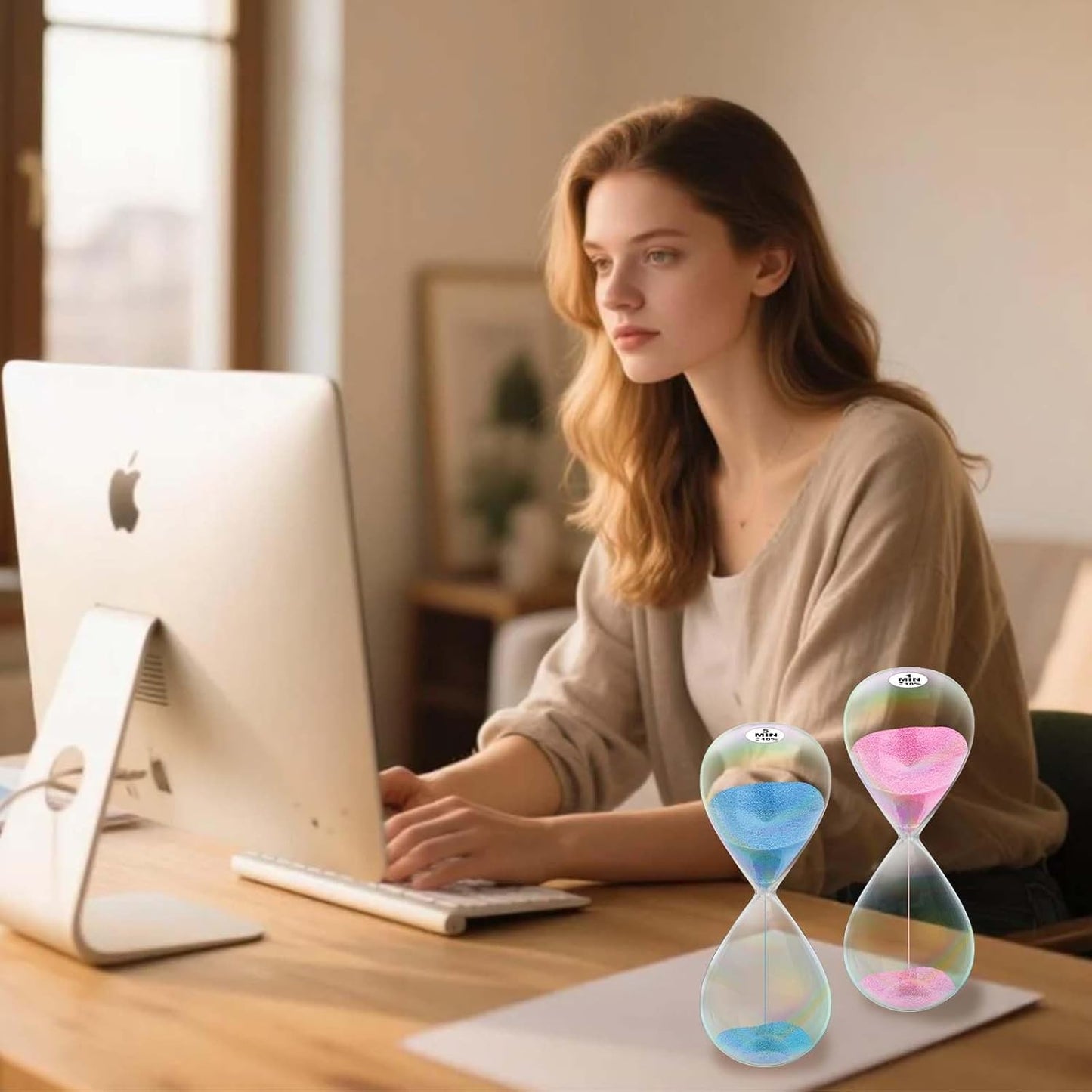 3 Minute Sand Timer,3M Sand Clock with Simple Biloba Puff Design, Reloj De Arena, Large Blue Sand Watch 3 Min Hourglass Sandglass for Home,Desk,Office Decorative (Blue)