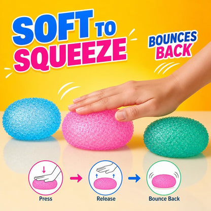 Squishy Textured Stress Balls 3pcs, Soft Memory Gel Squeeze Balls Fidget Toys for Kids/Adults Hand Exercises, Party Favors Anxiety Relief Squeeze Ball