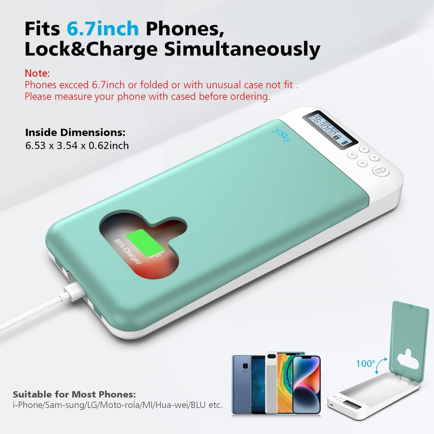 ySky Timed Lock Box, Portable Phone Locker with Self-Control Timer for iPhone, Android, Helping Kids, Students, Adults Focus Back, Mobile Phone Addiction Control (Green)