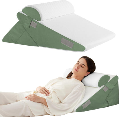 Ruqmuis Wedge Pillow Set for After Surgery, 3PCS Adjustable 9&12 Inch Bed Wedge Pillow for Sleeping, Incline Pillow Wedge for Headboard, Post Surgery, Acid Reflux, Neck&Back Support, White/Grey
