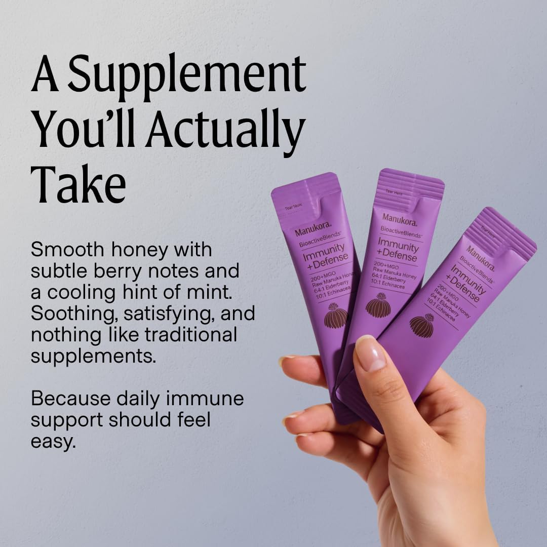 Manukora Immunity + Defense, Elderberry & Echinacea, Raw Manuka Honey