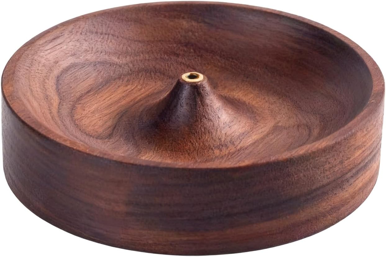 Incense Holder,Black Walnut Hand - Crafted Round Burner for Sticks with Ash Catcher,Perfect for Relaxation at Home, Yoga,Spa & as a Gift(3.5 * 3.5in) (1)