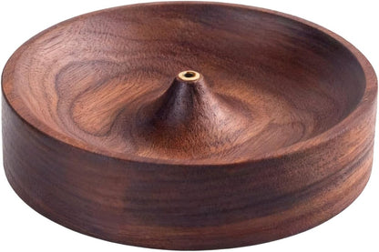 Incense Holder,Black Walnut Hand - Crafted Round Burner for Sticks with Ash Catcher,Perfect for Relaxation at Home, Yoga,Spa & as a Gift(3.5 * 3.5in) (1)