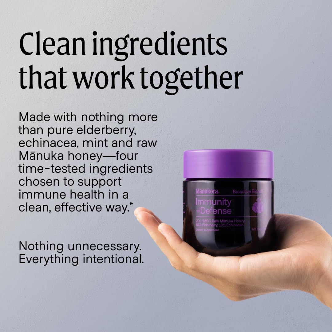 Manukora Immunity + Defense, Elderberry & Echinacea, Raw Manuka Honey, 225g