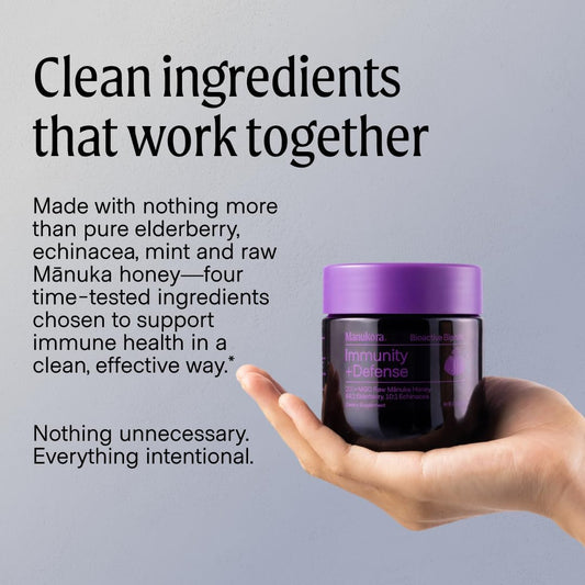 Manukora Immunity + Defense, Elderberry & Echinacea, Raw Manuka Honey, 225g