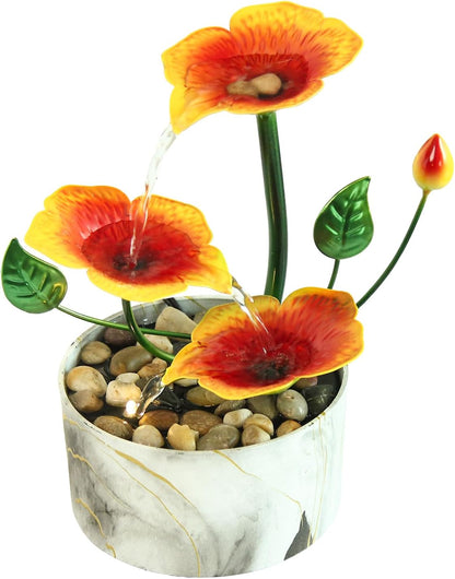 Water Fountain Indoor Waterfall Fountain 3-Tier Tabletop Fountain Lotus Desk Relaxation Home Decor Including Lots of Rocks and Soothing Sound Machine (Green 1)