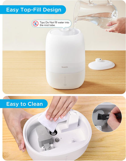 GoveeLife Smart Humidifiers for Bedroom, 3L Top Fill Cool Mist Humidifier, 24dB Quiet Runtime, Humidity Control, WiFi Air Humidifier with Night Light, for Baby, Plants, Home, Work with Alexa