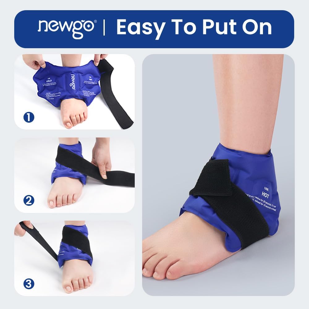 NEWGO Ankle Ice Pack Wrap for Sprained Relief, Ice Pack for Ankle Inuries Reusable, Cold Therapy for Ankles Swelling, Post Surgery Recovery - Blue