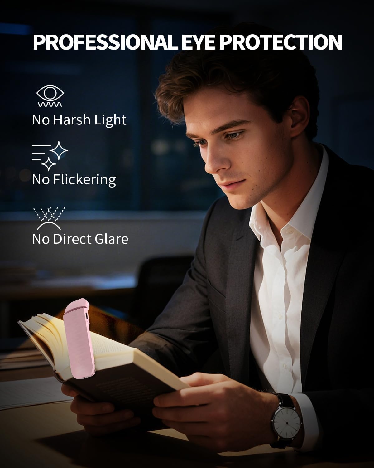 HEMONNKAM Book Reading Light, Rechargeable Clip on Booklight, Eye Caring 3 Color Temperatures & 5 Brightness Levels, Night Use for Bed, Long Lasting, Reading at Night in Bed, Purple