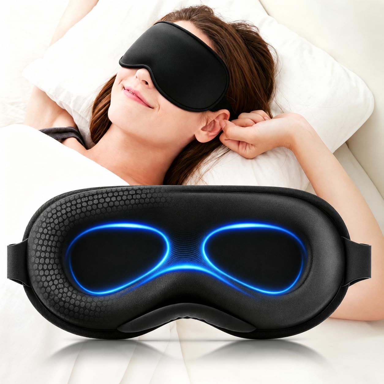 Weighted Eye Mask for Sleeping - Sleep Mask for Women & Men, 3D Contoured Blackout Sleeping Mask for Lash Extensions, Zero Pressure Soft Eye Cover with Adjustable Strap for Travel, Black