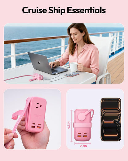 NTONPOWER GAN Ultra 65W USB Charging Station, 7 in 1 Travel Power Strip with 3 Outlets 4 USB (2 USB C), Extension Cord 4ft, Travel Essentials, Cruise Power Strip Compatible with MacBook, iPhone, White