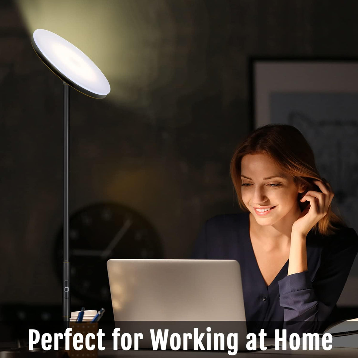 JOOFO LED Torchiere Floor Lamp with Remote, Stepless Dimmable Black