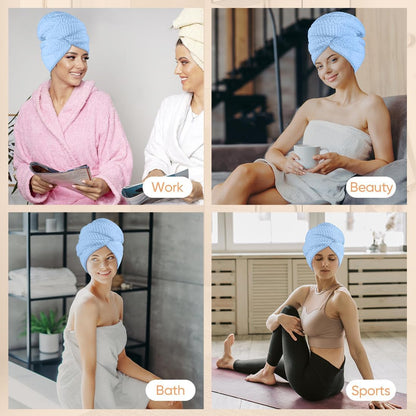 HOMEXCEL 5 Pack Microfiber Hair Towels - 40 x 20 inches Super Soft, Fast Drying Turbans for Long, Thick, Curly Hair - Anti Frizz Wrap with Elastic Strap