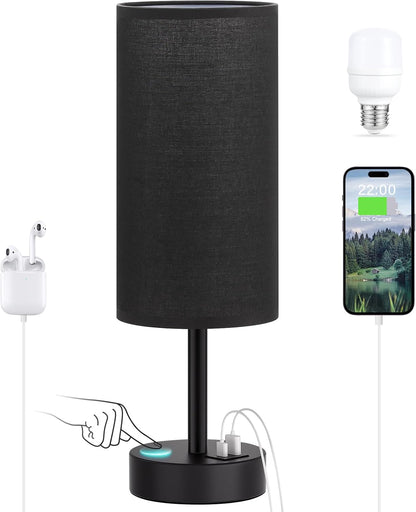 Dicoool Touch Bedside Table Lamp with USB - 3 Way Dimmable Wood Lamp for Bedroom Nightstand, Desk Lamp with Charging Station for Dorm, Living Room, Office, Kids Room, Small, 14in