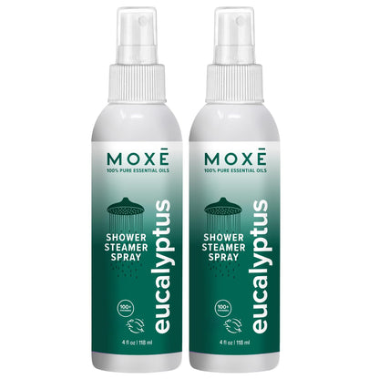 MOXĒ Eucalyptus Oil Shower Mist, Spa Steam Spray, Certified Natural 100% Essential Oils, Made in USA, Aromatherapy, Sinus Congestion Relief, Tension Relief, 4 Ounces