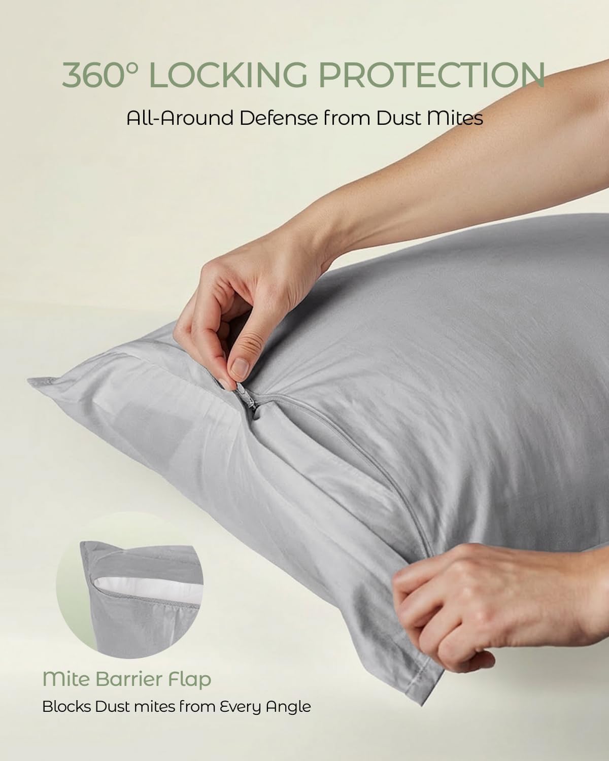 FAUNNA 100% Cotton Pillow Protectors, Bed Bug Proof, Hypoallergenic, Featuring Antimicrobial Product Protection for Enhanced Freshness, Premium Breathable Zippered Protectors(Standard Size, 4 Pack)