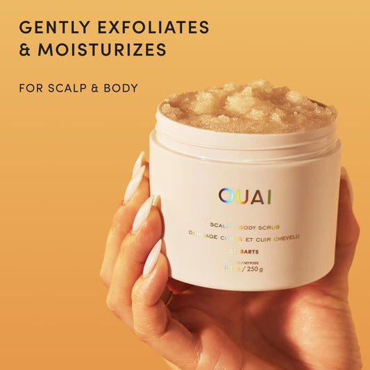 OUAI Scalp & Body Scrub, St. Barts - Exfoliating Body Scrub with Sugar & Coconut Oil Blend for Smooth, Moisturized Skin - Gentle Scalp Exfoliator for Removing Product Build Up (8.8 Oz)