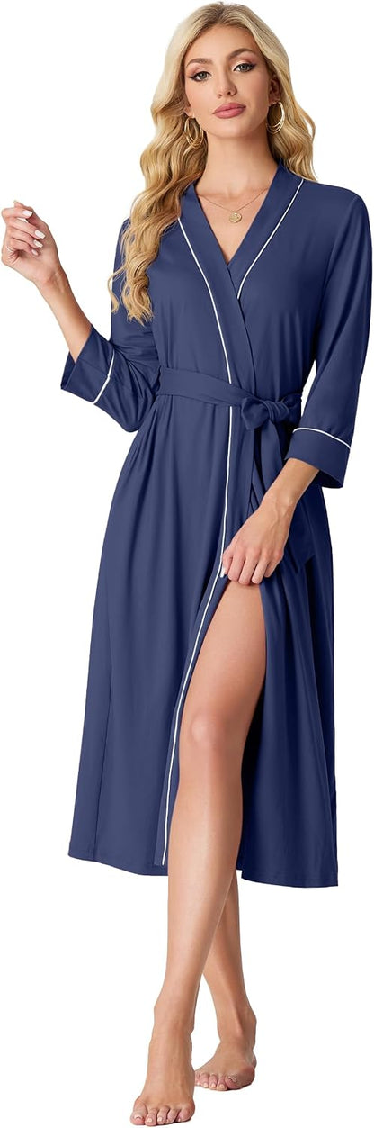 PrinStory Robes for Women 3/4 Sleeve Long Bath Robe XS-4XL