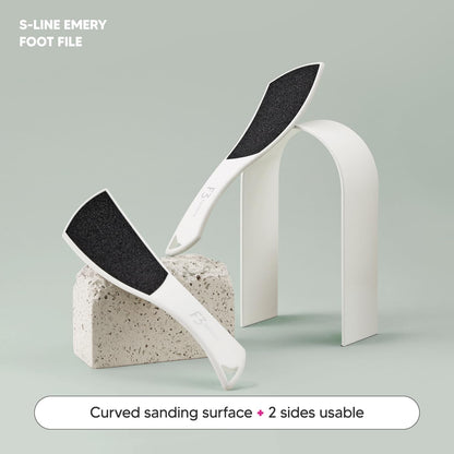 S-Line Emery Foot File, Colossal Double-Sided Pedicure Tool, Effective for Cracked Heel, Ergonomic Design for Easy Grip (White)