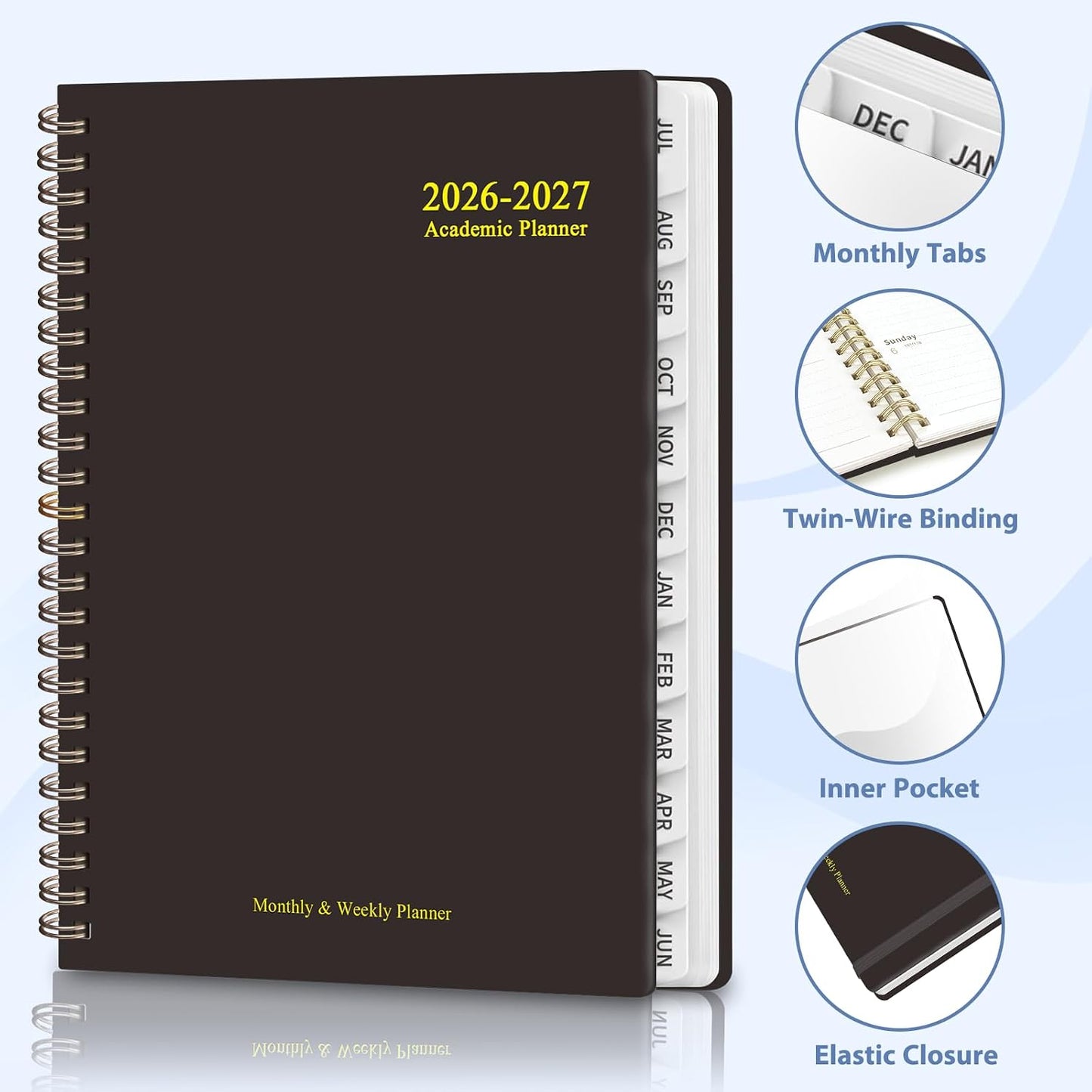 Planner 2026-2027, Weekly and Monthly Calendar Planner, JUL 2026 - JUN 2027 | A5(6.3'' x 8.5''), Hardcover, Agenda Book, Sprial Bound, Inner Pocket, Office and School Use