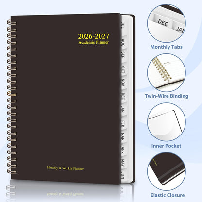 Planner 2026-2027, Weekly and Monthly Calendar Planner, JUL 2026 - JUN 2027 | A5(6.3'' x 8.5''), Hardcover, Agenda Book, Sprial Bound, Inner Pocket, Office and School Use