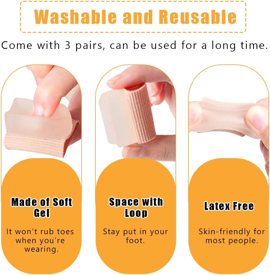 Povihome 6 Pack Gel Toe Spacer Separators(0.6'' Thick), Bunion Corrector for Overlapping Toe (1st/2nd Toe), Silicone Toe Spacers with Soft Gel Lining for Hallux & Bunion Pain Relief