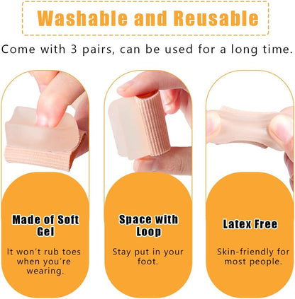 Povihome 6 Pack Gel Toe Spacer Separators(0.6'' Thick), Bunion Corrector for Overlapping Toe (1st/2nd Toe), Silicone Toe Spacers with Soft Gel Lining for Hallux & Bunion Pain Relief