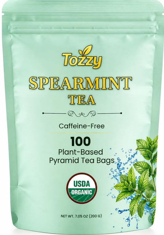 Tozzy Organic Spearmint Tea – 100 Count, Plant-Based Pyramid Tea Bags – Packaging May Vary