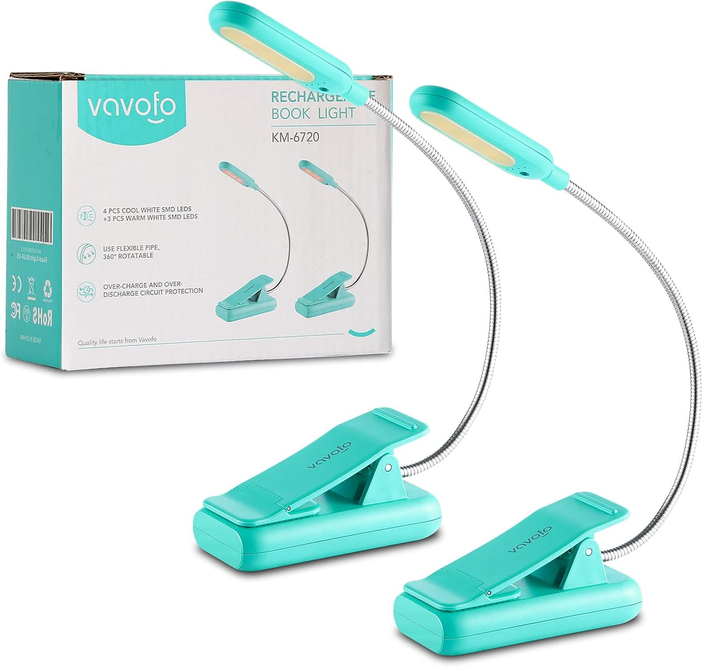 VAVOFO Clip On Book Light for Bed Kids, 7 LED Reading Light with 9-Level Warm Cool White Daylight, Eye Care Lamp with Power Indicator for Bookworms (Blue)