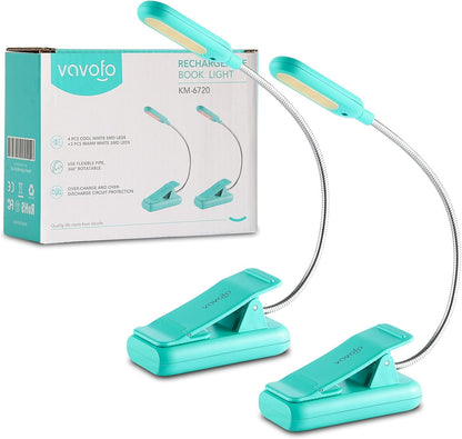 VAVOFO Clip On Book Light for Bed Kids, 7 LED Reading Light with 9-Level Warm Cool White Daylight, Eye Care Lamp with Power Indicator for Bookworms (Blue)