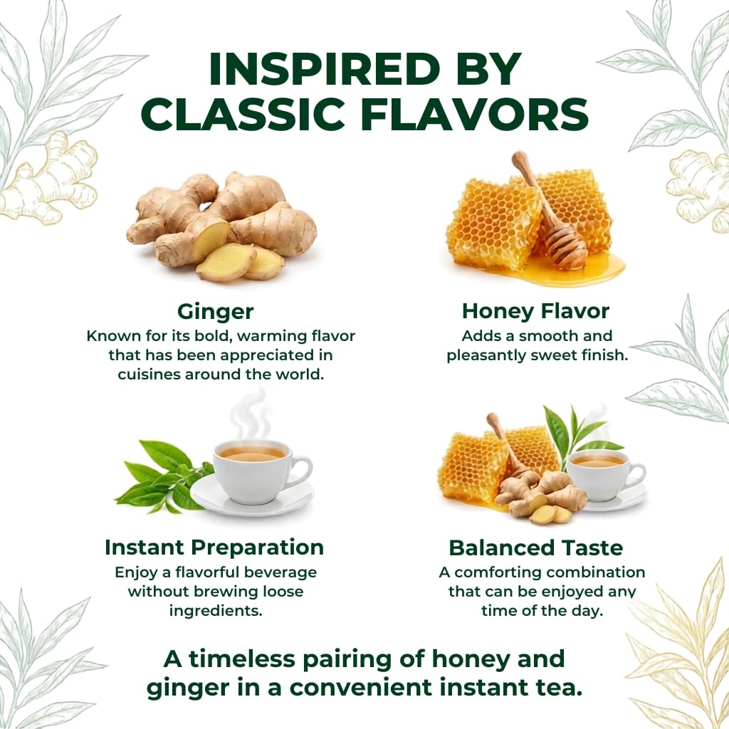 Nirwana Honey Ginger Instant Herbal Tea – The De Gingembre – Caffeine-Free Ginger Tea Bags with Honey Flavor, Smooth Herbal Infusion, Warm & Aromatic Tea (20 Sachets)