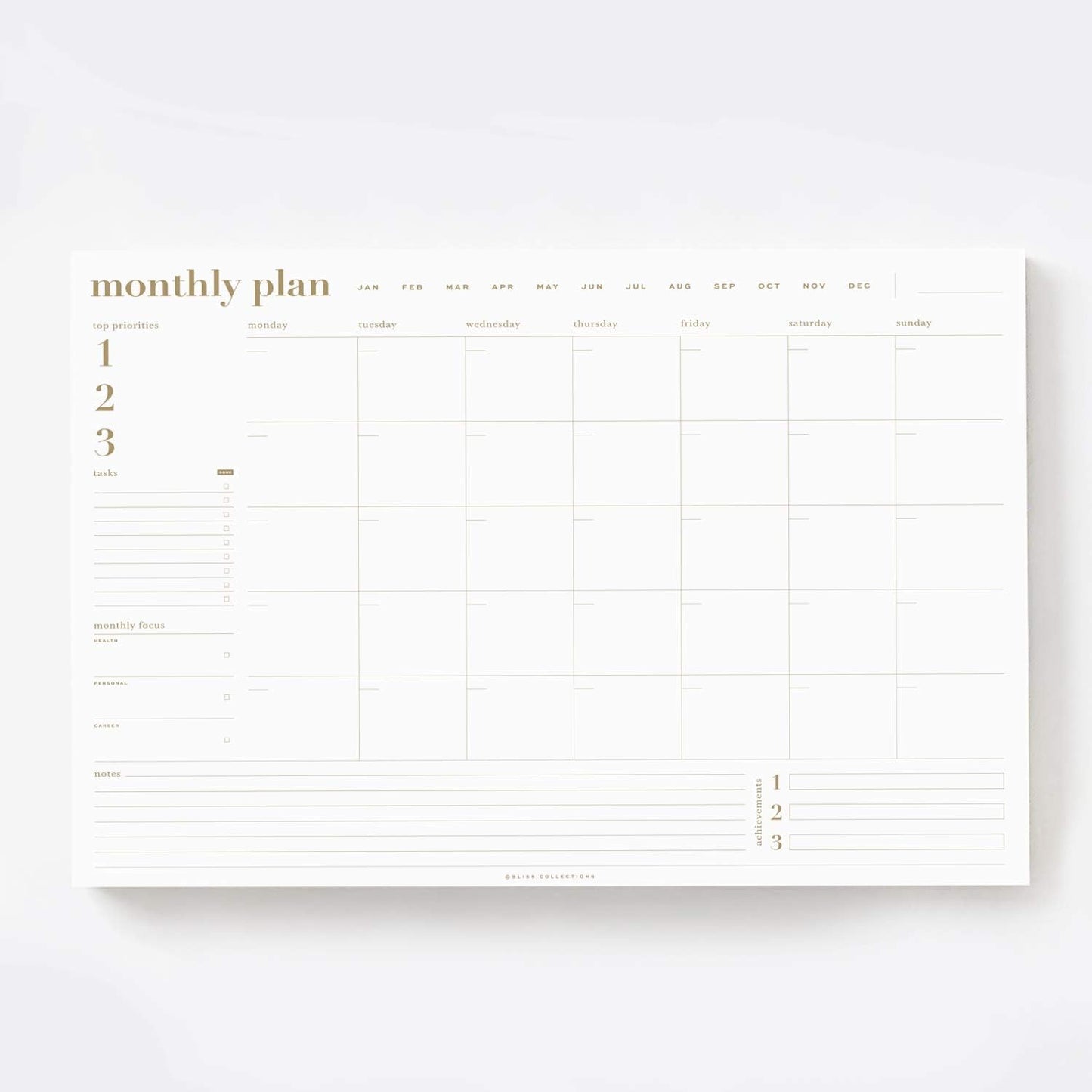 Bliss Collections Weekly Planning Pad, To Do List Notebook - Undated Tear-Off Sheets Notepad - Work Calendar, Organizer, Scheduler for Goals, Tasks - Minimalist, 8.5" x 11", 50 Sheets