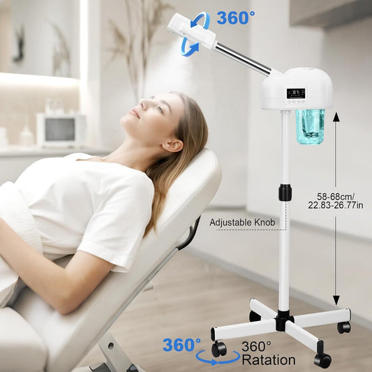 Professional Facial Steamer, Nano Ionic Hot Mist Spray, Stand Facial Steamer for Estheticians, Timer, Vaporizador Face Steamer for Deep Cleansing & Hydration, Home Salon SPA