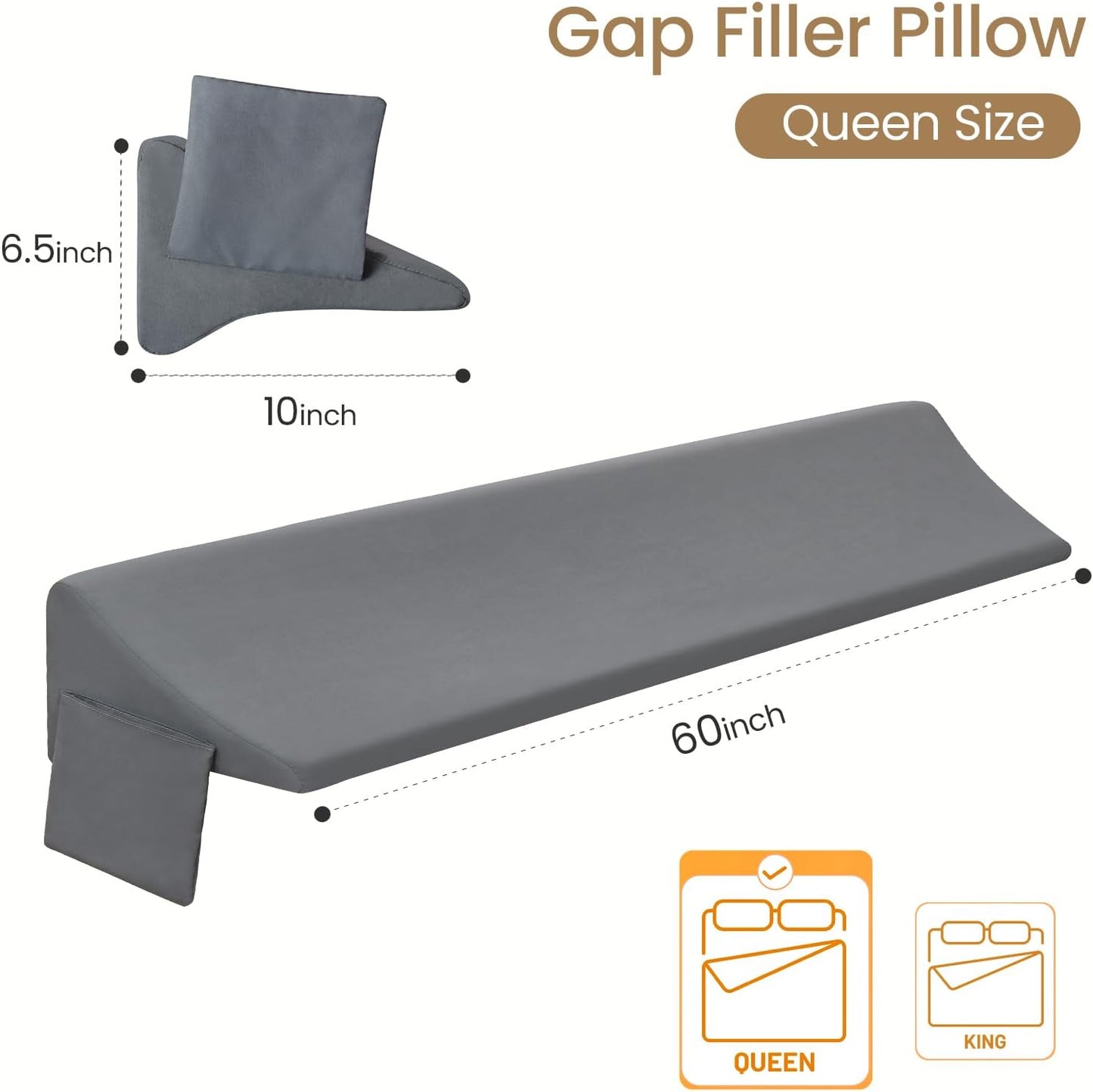 Vekkia 24" x 24" x 5.5" Bed Wedge Pillow for Sleeping – Triangle Pillow for Sleep Apnea, Acid Reflux, Snoring & Back Support, Post-Surgery Recovery, with Pockets & Washable Cover