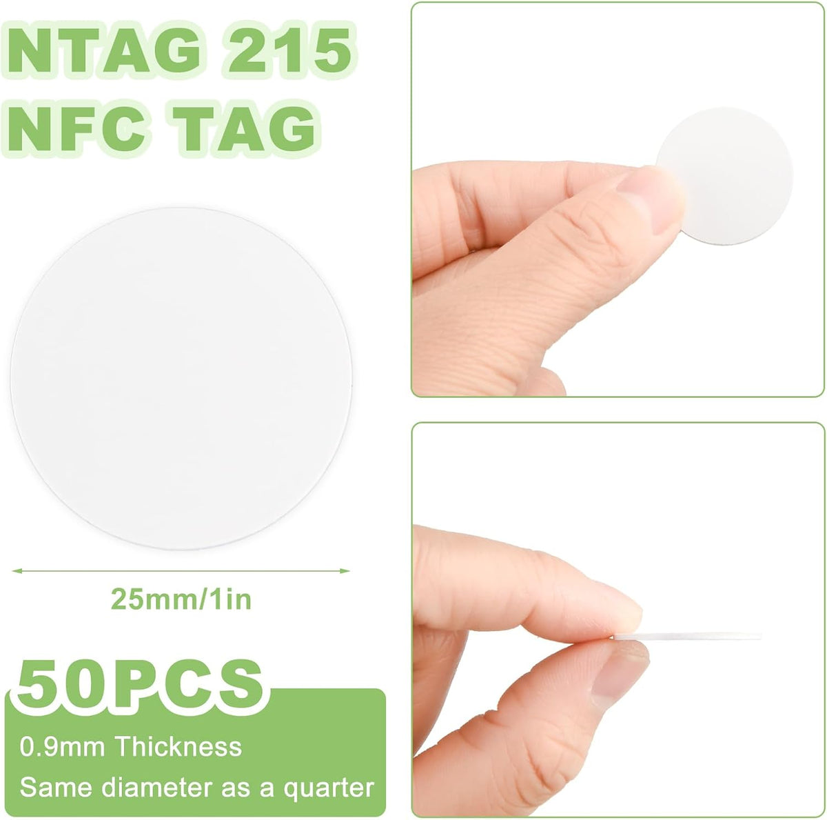 NFC Tag NFC Stickers White NTAG215 Tag Rewritable Round Coin NFC Cards with Adhesive Back Compatible with Tagmo NFC Enabled Mobile Phones