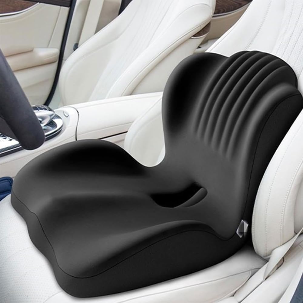 Posture and Seat Cushion, 2025 Upgrade Memory Foam L-Shaped Integrated Seat Cushions, Posture Corrector Seat Cushion for Lower Back Tailbone Protection, Lumbar Support (Black)