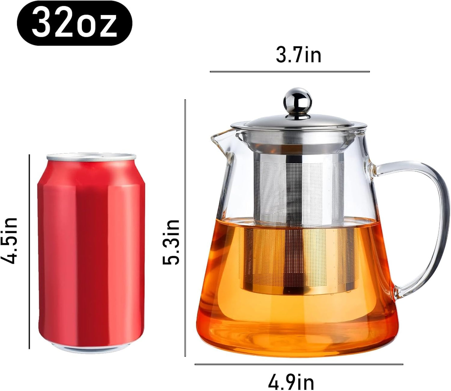 PARACITY Glass Teapot Stovetop 18.6 OZ, Borosilicate Clear Tea Kettle with Removable 18/8 Stainless Steel Infuser, Teapot Blooming and Loose Leaf Tea Maker Tea Brewer for Camping, Travel (550ML)