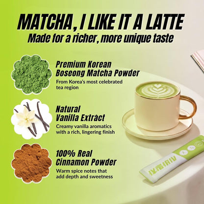 CIVA Matcha Korean Instant Matcha Latte 184g (8 Packets), Premium Sweet Matcha Powder Packets with Vanilla, Smooth & Creamy Cafe Style Green Tea Latte Mix, Single Serve Matcha Sticks, 6.49oz
