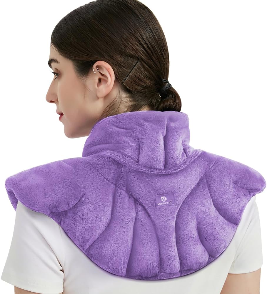 Microwavable Heat Pad for Neck and Shoulders, Weighted Microwave Moist Heating Wrap for Pain Relief Sore Muscle Stress Tension, Heated Wrap with Aromatherapy, Hot & Cold Compress, Grey