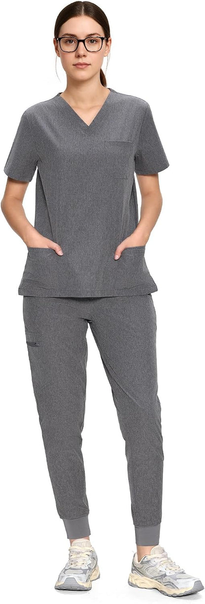 COZYFIT Scrubs for Women Set - Stretch V-Neck Scrub Top & Jogger Pant with 8 Pockets COZY SCRUBS - Colors D