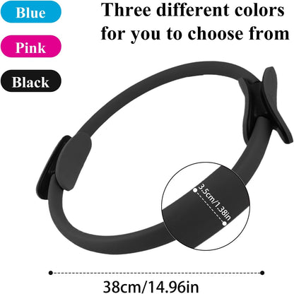 10 Pack Pilates Ring 15 Inch Magic Circle Bulk Set for Yoga and Fitness, Lightweight Portable Resistance Rings for Full Body Toning, Core Workout and Strength Training (5 Black, 3 Blue, 2 Pink)