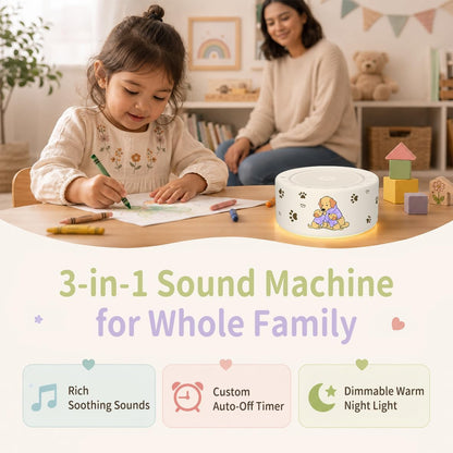 Kipcush White Noise Machine for Baby & Adults, 30 Soothing Sounds, Soft Non-Glare Nursery Lamp, 8 Color Night Lights, Memory Function (Angel V1 White, Standard)