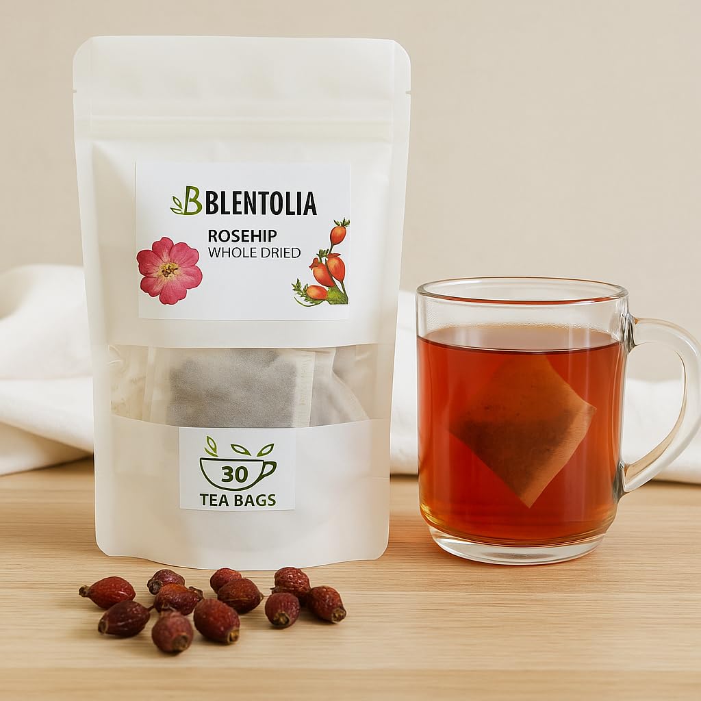 Blentolia Rosehip Tea – Whole Dried Rosehip in Tea Bags – Rich in Vitamin C & Antioxidants – Immune Support Herbal Tea – 30 Tea Bags